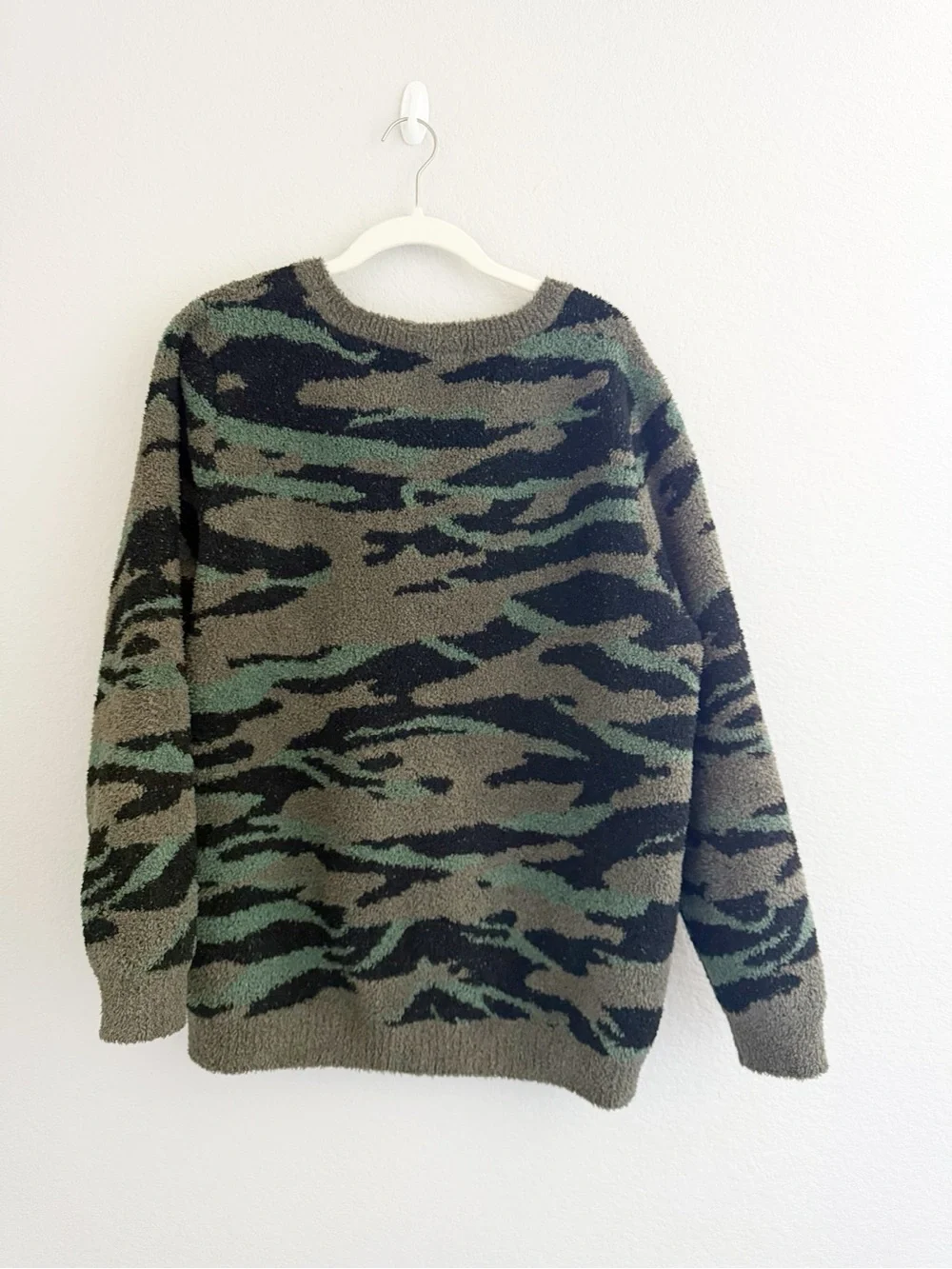 Barefoot Dreams CozyChic Seaside Green and Black Camo Crewneck Sweater